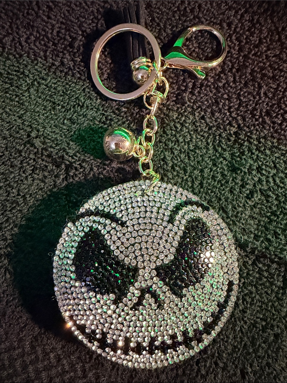 Rhinestone Jack Skull Keychain Pendant - Silver & Black